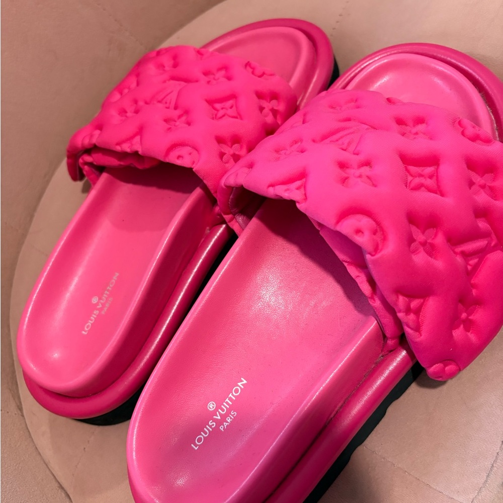 Louis Vuitton Fuchsia Embossed Slides